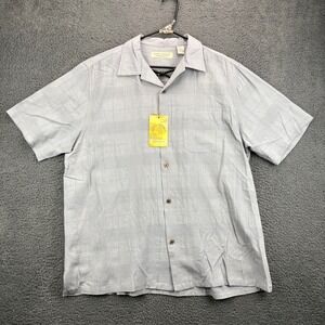 Island‎ Republic Mens XL Silk Short Sleeve Button Up Shirt Plaid Casual